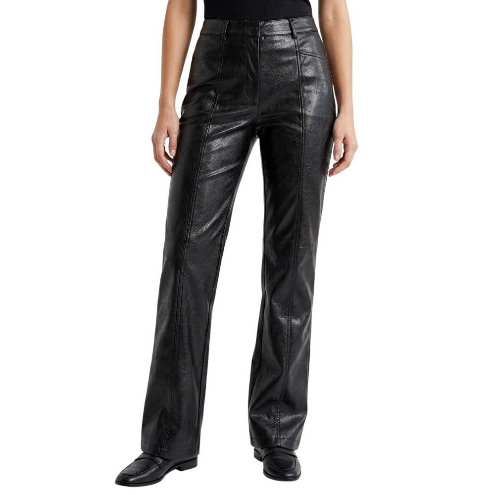 Aritzia Wilfred Faux Leather Pants Women 10 Black Straight‎ Leg Seam Detail